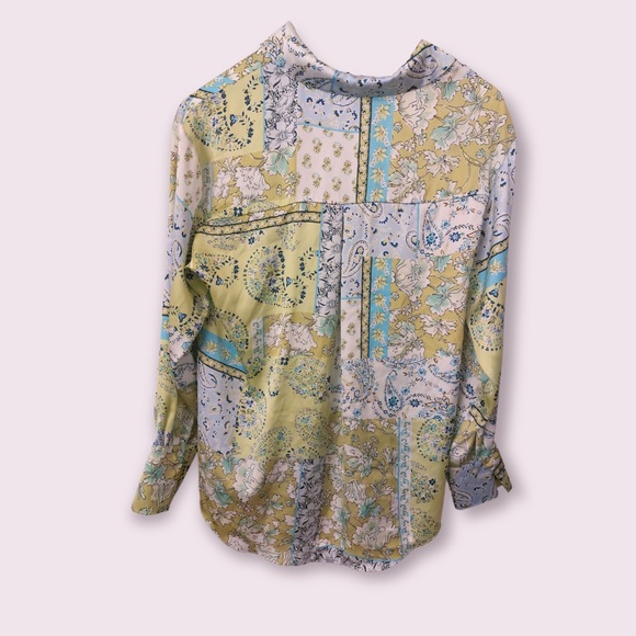 Zara Satin Patchwork Paisley Button Shirt - Picture 7 of 9